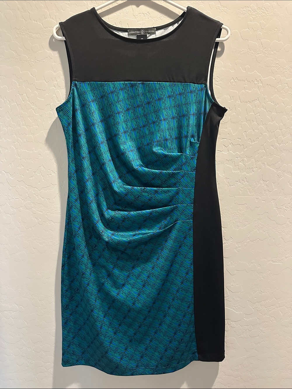 Signature Collection Teal Patterned and Black Sleek Sleeveless Dress size S/P